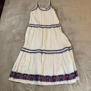 Pomegranate Womens Large Dress White Long Midi Tiered Embroidered Sleeveless